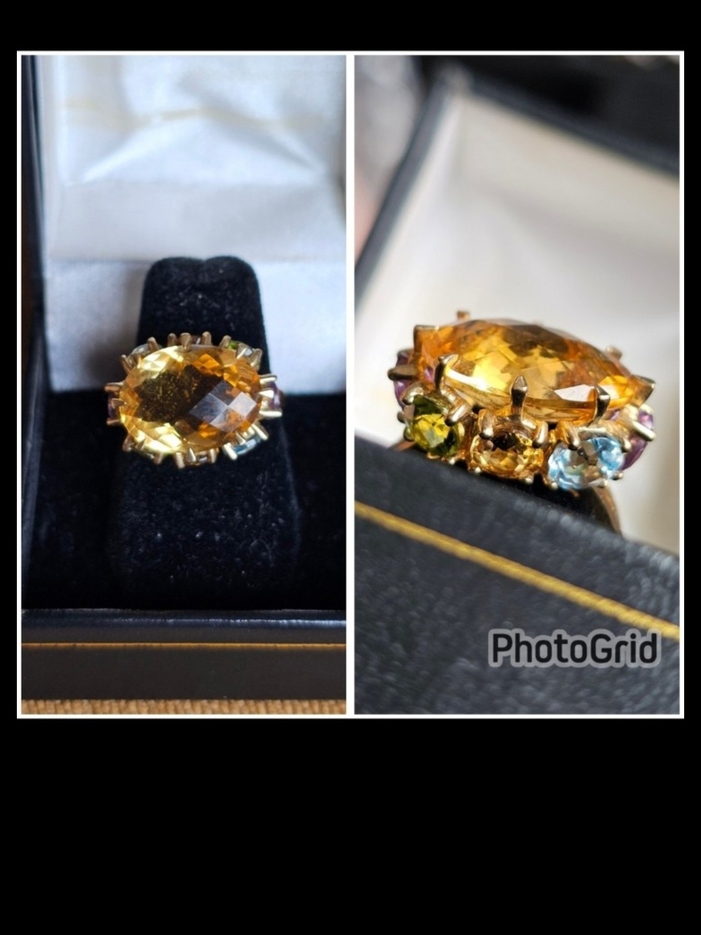 Amazing gemstone ring! Stamped 10k. Size 8. Large citrine with peridot, blue top